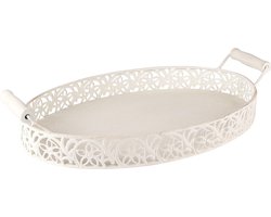 Dekoratief | Dienblad ovaal, wit, metaal, 44x26x9cm | A235749