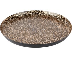 Dekoratief | Dienblad rond 'Antique Gold', zwart/goud, metaal, 29x29x2cm | A238034