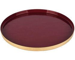 Dekoratief | Dienblad rond, bordeaux/goud, metaal, 26x26x2cm | A258159