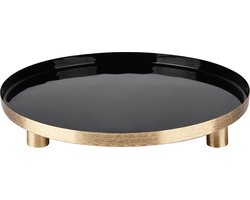 Dekoratief | Dienblad rond op pootjes, goud/zwart, metaal, 31x31x5cm | A238314