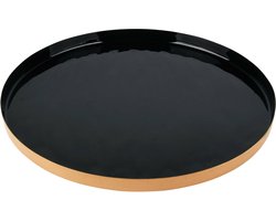 Dekoratief | Dienblad rond, zwart/goud, metaal, 21x21x2cm | A228181