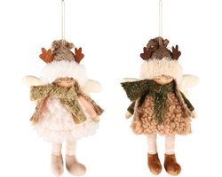 Dekoratief | Hanger engelpopje, roze/beige, stof, 14x10x22cm, set van 2 stuks | A235410
