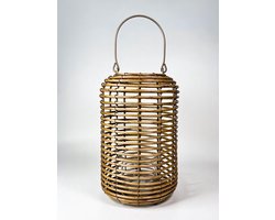 Dekoratief | Lantaarn gelijnd m/oor, Metaal frame ,Kunststof Rotan/glas (set van 2)