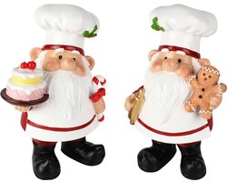 Dekoratief | Santa bakker staand m/gebak, wit/rood, resina, 14x10x20cm, set van 2 stuks | A255083