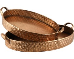 Dekoratief | Set 2 dienbladen ovaaL, koper, metaal, 46x30x8cm | A245157