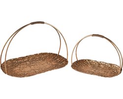 Dekoratief | Set 2 dienbladen ovaal m/oor, koper, metaal, 35x20x24cm | A245155