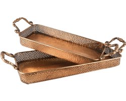 Dekoratief | Set 2 dienbladen, rechthoek, koper, metaal, 56x23x10cm | A245154