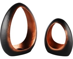 Dekoratief | Set 2 theelichthouders open ei, zwart/koper, metaal, 15x7x19cm | A248275