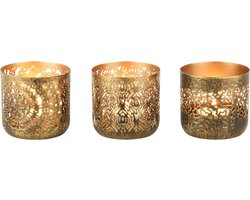 Dekoratief | Theelichthouder 'Mandala Mix', goud, metaal, 8x8x8cm, set van 3 stuks | A248141