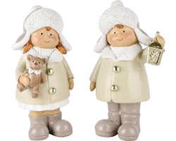 Dekoratief | Winterkindje staand m/beertje/lantaarn, resina, 11x6x18cm, set van 2 stuks | A245122