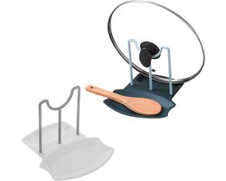 Dekselhouder Set van 2 Stuks - Kunststof -Wit/blauw- Dekselhouder - Opbergen deksel rek - Kras en roest vrij - Verstelbaar - Keukenkast organiser - Opbergrek voor pannen en deksels - Keukenrek - Dekselhouder