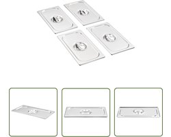 Deksels 4 st voor GN 1/3 schalen roestvrij staal - Schaaldeksels - GN 1/3 - Roestvrijstaal - Keukenaccessoires - Kokendeksels