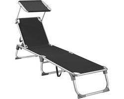 Dekstoel, zonnestoel, ligstoel, verstelbare rugleuning, opvouwbaar, lichtgewicht, 55 x 193 x 31 cm, laadvermogen 150 kg, voor tuin, patio, zwarte