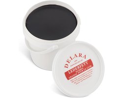 DELARA 500 ml hoogwaardig leren vet, kleur: zwart, met spons voor het aanbrengen en polijsten doek, voor het onderhoud van schoenen, tassen, rijzadels en meubels van leer – made in Germany.