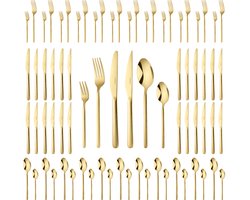 Deleca 12 Persoons Luxe RVS Bestekset Amor (72-delig) - Lepels, Messen, Vorken, Steakmessen & Gebaksvorkjes - Kerst - Vaatwasserbestendig - Goud Design Bestek - 18/0 Edelstaal