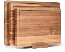 Deleca 3x Snijplankenset Culina - Dikte 3 cm - Snijplanken (33x25 / 38x28 / 43x30 cm) - Met Houder - Voor Keuken, Serveerplank, Kaasplank, Borrelplank, Snijplank en Tapasplank - Acacia Hout