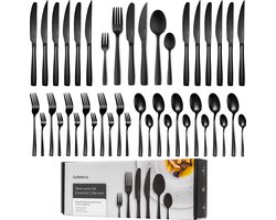 Deleca 6 Persoons Bestekset Essential (36-delig) - Lepels, Messen, Vorken, Steakmessen & Gebaksvorkjes - Vaatwasserbestendig Bestek - Glanzend Zwart / Edelstaal