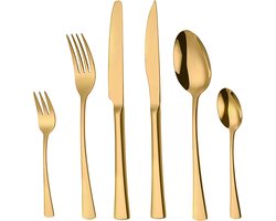 Deleca 6 Persoons Bestekset Harmony - Lepels, Messen, Vorken, Steakmessen & Gebaksvorkjes - Vaatwasserbestendig Bestek - Goud / Edelstaal