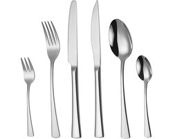 Deleca 6 Persoons Bestekset Harmony - Lepels, Messen, Vorken, Steakmessen & Gebaksvorkjes - Vaatwasserbestendig - Kerst Cadeau Bestek - Zilver / Edelstaal