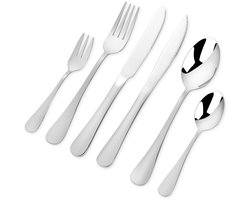 Deleca 6 Persoons Luxe Bestekset Adora - Lepels, Messen, Vorken, Steakmessen & Gebaksvorkjes - Vaatwasserbestendig Bestek - Zilver / Edelstaal