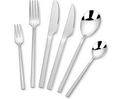 Deleca 6 Persoons Luxe Bestekset Amara - Lepels, Messen, Vorken, Steakmessen & Gebaksvorkjes - Vaatwasserbestendig Bestek - Zilver / Edelstaal