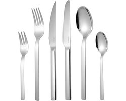 Deleca 6 Persoons Luxe Bestekset Elegantia - Lepels, Messen, Vorken, Steakmessen & Gebaksvorkjes - Vaatwasserbestendig - Kerst Bestek - Zilver / Edelstaal