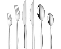 Deleca 6 Persoons Luxe Bestekset Serena - Lepels, Messen, Vorken, Steakmessen & Gebaksvorkjes - Vaatwasserbestendig Bestek - Zilver / Edelstaal