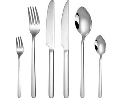 Deleca 6 Persoons Luxe Bestekset Velora - Lepels, Messen, Vorken, Steakmessen & Gebaksvorkjes - Vaatwasserbestendig Bestek - Zilver / Edelstaal