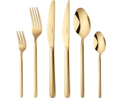 Deleca 6 Persoons Luxe RVS Bestekset Amor (36-delig) - Lepels, Messen, Vorken, Steakmessen & Gebaksvorkjes - Kerst - Vaatwasserbestendig - Goud Design Bestek - 18/0 Edelstaal