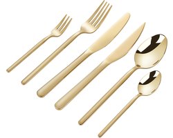 Deleca 6 Persoons Luxe RVS Bestekset Amor (36-delig) - Lepels, Messen, Vorken, Steakmessen & Gebaksvorkjes - Vaatwasserbestendig - Goud Design Bestek - 18/0 Edelstaal