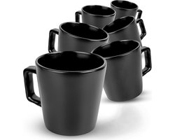 Deleca Koffiekopjes Set van 6 - Koffiemokken met Oor - Koffie Kopjes / Mok - Massief Aardewerk / Keramiek - Mat Zwart / 360 ml