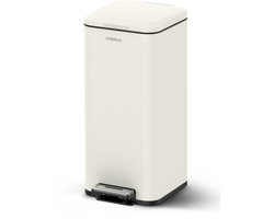 Deleca Prullenbak Prestige 30 Liter - Met Voetpedaal en Slow Close - Vuilnisbak / Afvalemmer / Pedaalemmer - RVS Mat Crème Wit