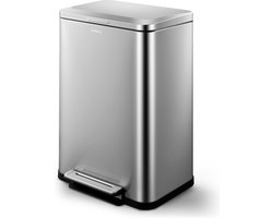 Deleca Prullenbak Prestige - 50 Liter - Breed - RVS Vuilnisbak / Afvalemmer / Pedaalemmer - Met Voetpedaal en Slow Close - Mat Zilver
