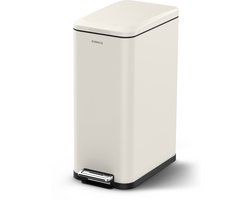 Deleca Prullenbak Prestige - 50 Liter - Smal - RVS Vuilnisbak / Afvalemmer / Pedaalemmer - Met Voetpedaal en Slow Close - Crème wit