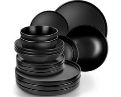 Deleca Serviesset 6 Persoons - Kommen, Schaaltjes / Bordenset - Massief Aardewerk / Keramiek - Kerst 2025 - Mat Zwart / 24-delig