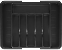 Deleca Uitschuifbaar Bestekbak met 8 Vakken - Besteklade Organizer - Keukenlade Bestek Organiser - Bestekhouder Keuken - 57 x 38 cm - Kunststof / Zwart