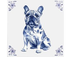 Delfts blauw tegeltje Franse Bull Dog - delfts blauw wandbord - delftsblauw - hollandse cadeautjes - wanddecoratie - decoratieve accessoires