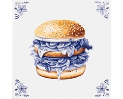 Delfts blauw tegeltje hamburger design - delfts blauw wandbord - delftsblauw - hollandse cadeautjes - wanddecoratie - decoratieve accessoires