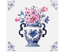 Delfts blauw tegeltje Vaas met bloemen - delfts blauw wandbord - delftsblauw - hollandse cadeautjes - wanddecoratie - decoratieve accessoires