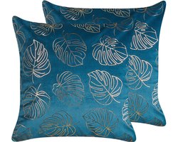 DELICIOSA - Sierkussen set van 2 - Blauw - 45 x 45 cm - Fluweel