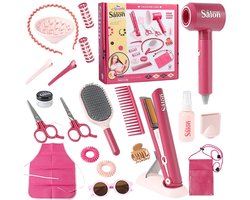 Delige make up speelgoed-22 Kappersset Speelgoed voor Kinderen-Kappers speelset-Met heuptasje en accessoires-Haardroger-Stijltang-Haarborstel-Kapperskoffer-Make-upset-Speelgoed