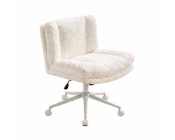 Delightness Bureaustoel - Met Bredere Zitting (67 cm) - Kruk - Fluffy - Stoel - Verstelbaar - Draaibaar - Metaal Onderstel - Beige