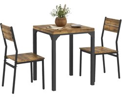 Delightness Eettafelset - Eettafel - 2 Stoelen - 3 Delig - Industriële Stijl - Eetkamer - Woonkamer - Meubels - Hout - Zwart