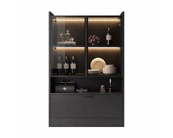 Delightness LED Vitrinekast - Vitrinekast Met Glas - Buffetkast - Vitrine - Virtinekast Met LED Verlichting - 80x35x120cm - Zwart