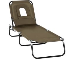 Delightness Ligbed - Opvouwbaar - Met Leesgat - Tuinbed - Verstelbaar - Buiten - Tuinmeubel - Tuin - Kussens - 190x56x28cm - Bruin
