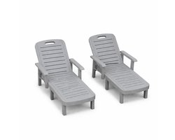 Delightness Ligstoelen - Ligbed - Klapstoel - Ligstoel Tuin - Zonnebed - Met Bijzettafel - 2 Stuks - Tuin - Buiten - Grijs