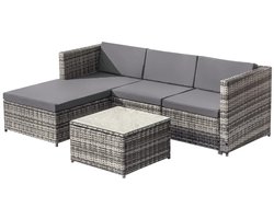 Delightness Loungeset - Buitenlounge Hoekbank - Tuinmeubel - Met Kussens - Lounge Tafel - Met Glazen Paneel - Buiten - Balkon - Tuin - Antraciet