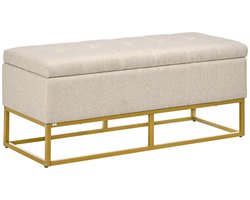 Delightness Opbergbank - Bank Met Opbergruimte - Zitbankje - Opbergkist - Hocker - Opbergdoos Voetbank - Gouden Poten - Beige