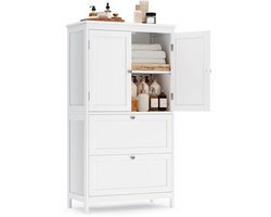 Delightness Opbergkast - Badkamerkast - Kast - 2 Deurs - 2 Lades - Meubel - Binnen - Verstelbare Planken - 60x30x110cm - Wit