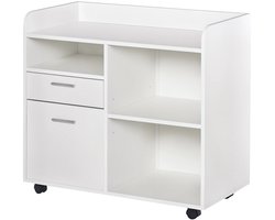 Delightness Printerkast - Op Wielen - Opbergkast - Bureaukast - Kantoor - Bureau Organizer - Binnen - Met Lades - 80x40x72cm - Wit